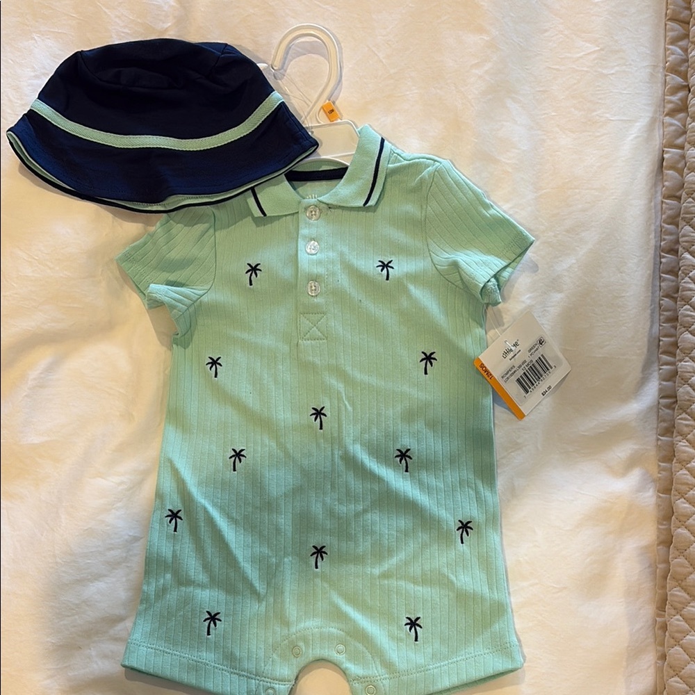 Little Me Mint Green Palm Tree Romper Set